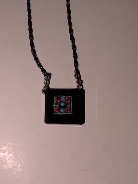 Firefly Swarovski Black Square Pendant Necklace with Pink and Blue Accents